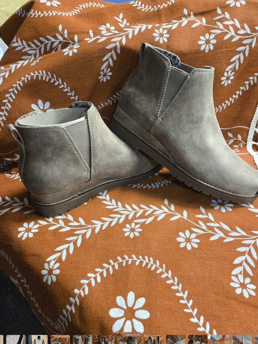BOBS from Skechers Taupe Suede Chelsea Ankle Booties